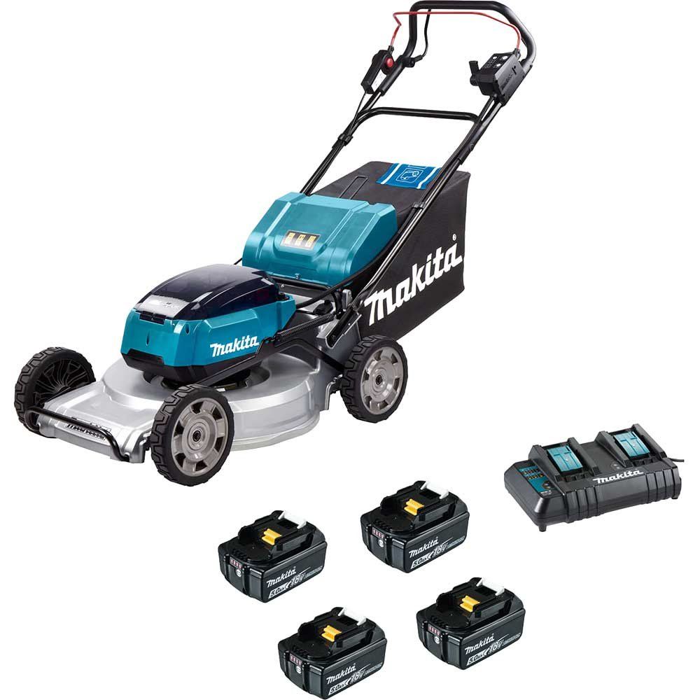 Makita DLM533 Twin 18v LXT Cordless Brushless Lawnmower 530mm 4 x 5ah Li-ion Battery Charger - Image 1