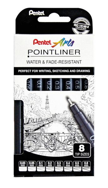 Pentel YS20P-8 fineliner Black 8 pc(s)