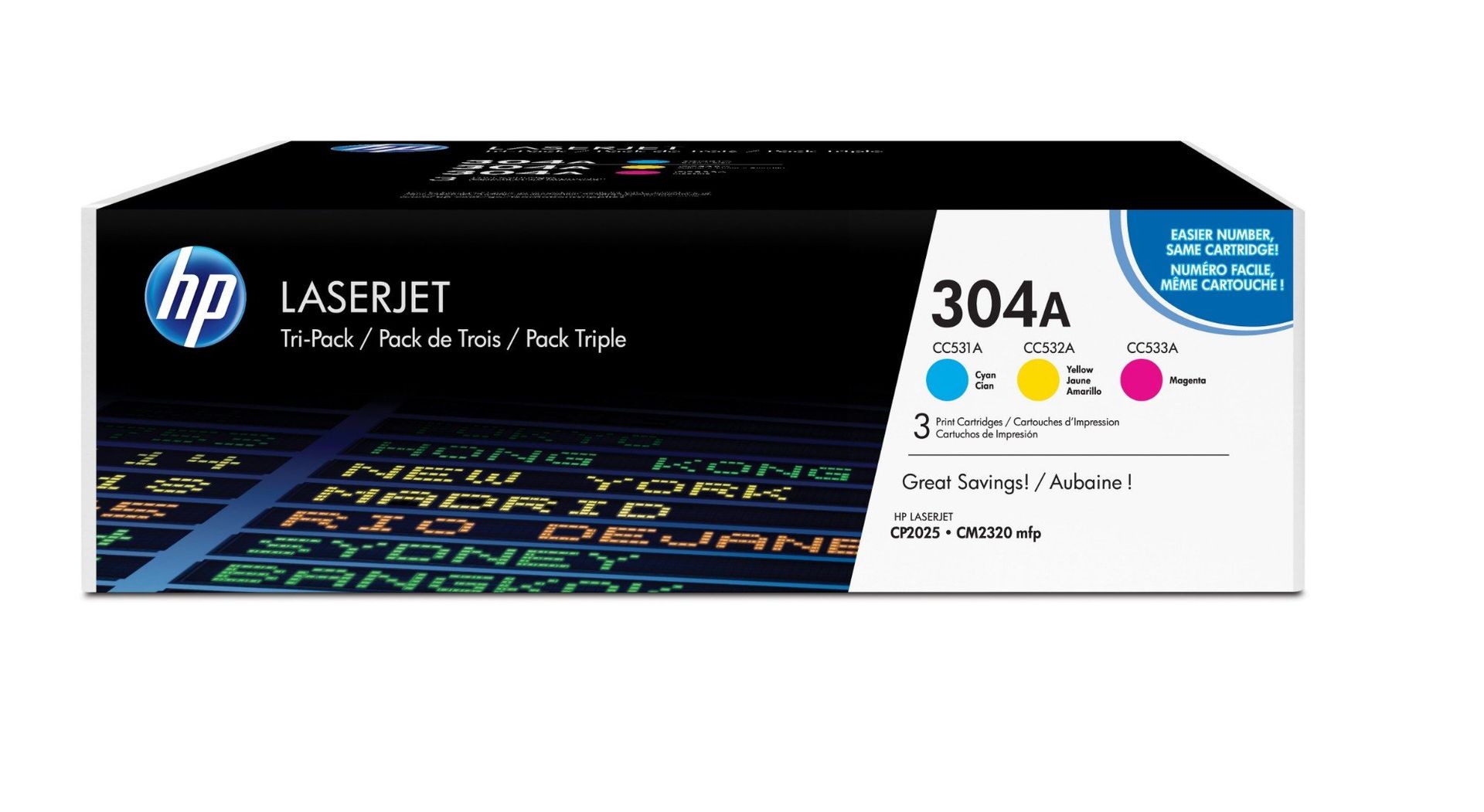 HP 304A 3-pack Cyan/Magenta/Yellow Original LaserJet Toner Cartridges - Image 1