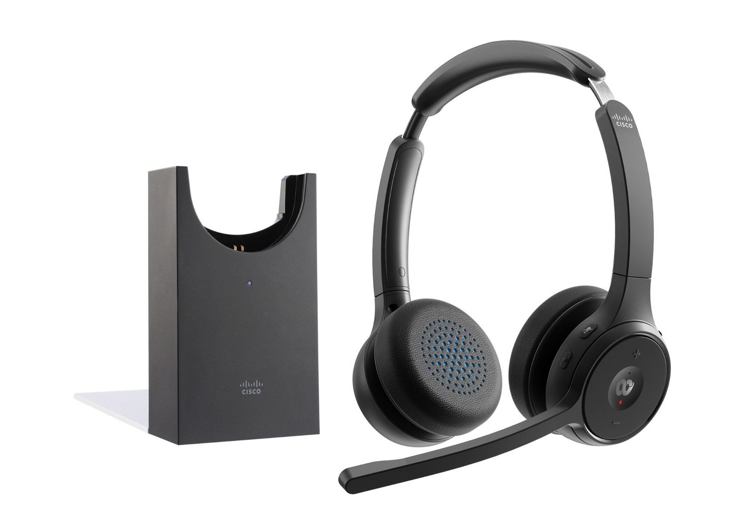 Cisco Headset 722, Wireless Dual On-Ear Bluetooth Headphones, Webex Button, USB-A HD Bluetooth Adapter, Soft Case, Charging Stand, Carbon Black, 1-Year Limited Liability Warranty (HS-WL-722-BUNAS-C) - Image 1