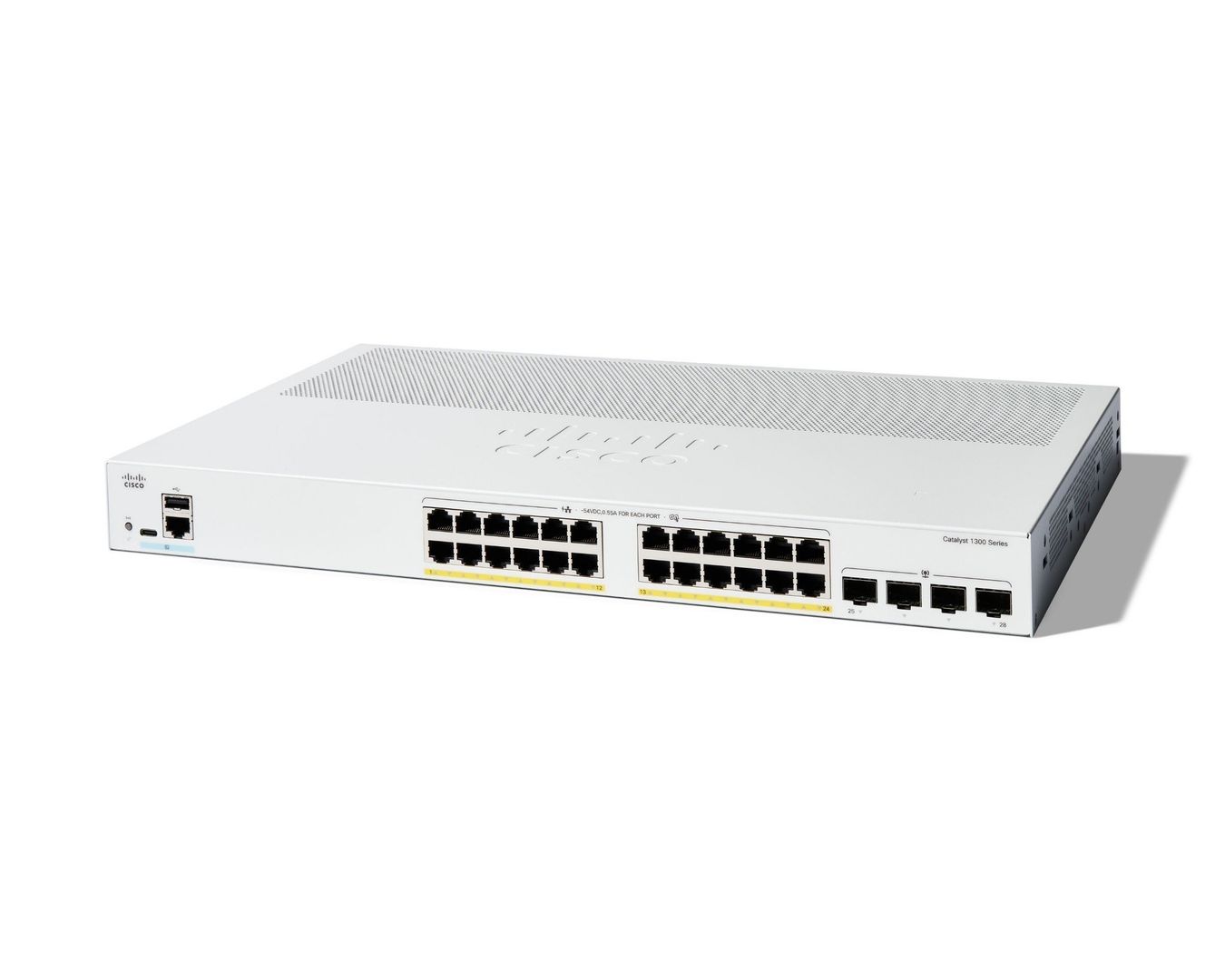 Cisco Catalyst 1300-24P-4G Managed Switch, 24 Port GE, PoE, 4x1GE SFP, Limited Lifetime Protection (C1300-24P-4G) - Image 1
