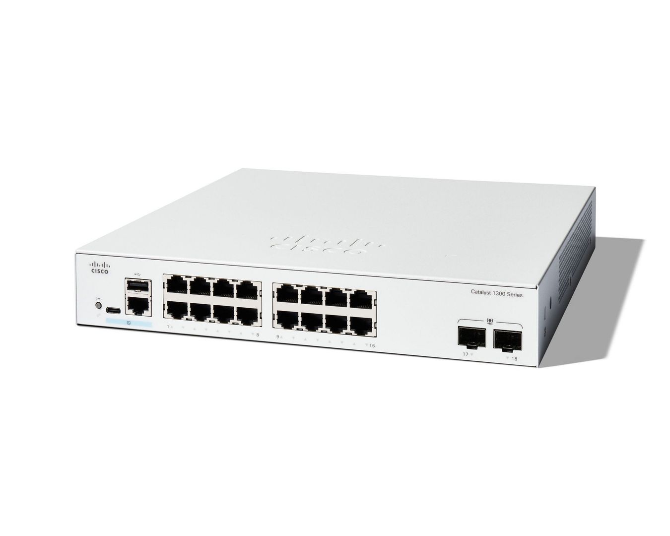 Cisco Catalyst 1300-16T-2G Managed Switch, 16 Port GE, 2x1GE SFP, Limited Lifetime Protection (C1300-16T-2G) - Image 1