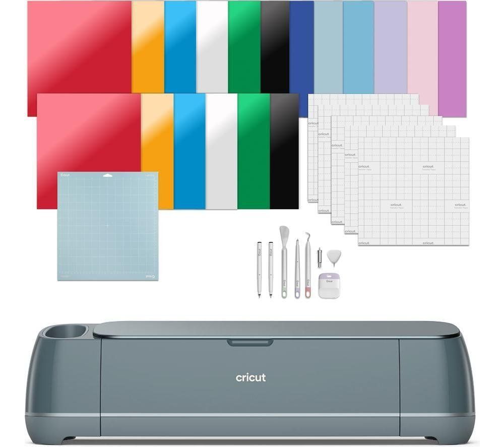 CRICUT Maker 4 DIY Digital Cutting Machine Essentials Bundle, Silver/Grey,Blue - Image 1