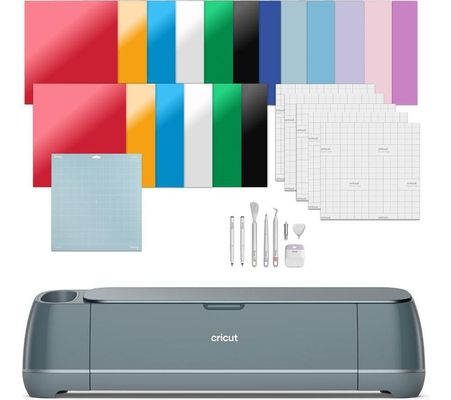 CRICUT Maker 4 DIY Digital Cutting Machine Essentials Bundle, Silver/Grey,Blue