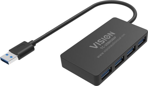 Vision TC-USBHUB4P interface hub USB 3.2 Gen 1 (3.1 Gen 1) Type-A 5 Mbit/s Black - Thumbnail 2
