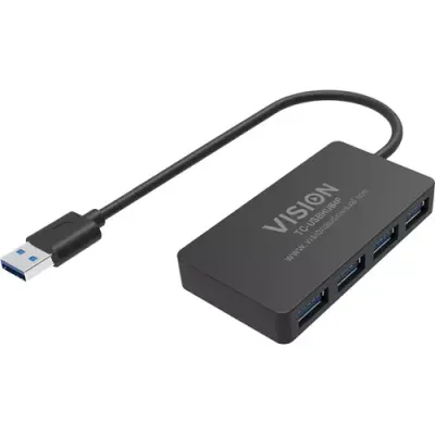 Vision TC-USBHUB4P interface hub USB 3.2 Gen 1 (3.1 Gen 1) Type-A 5 Mbit/s Black
