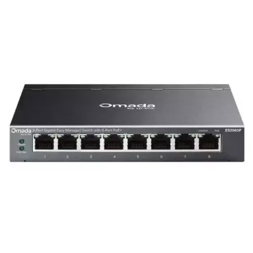 TP-Link Omada ES208GP network switch Managed L2 Gigabit Ethernet (10/100/1000) Power over Ethernet (PoE) DIN rail Black - Image 1