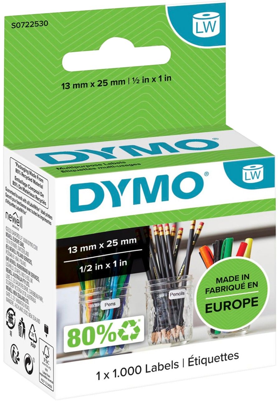 DYMO Authentic LabelWriter Small Multi-Purpose Labels | 13 mm x 25 mm | Self-Adhesive | Roll of 1000 | Easy-Peel Labels | for LabelWriter Label Makers | Made in Europe - Image 1