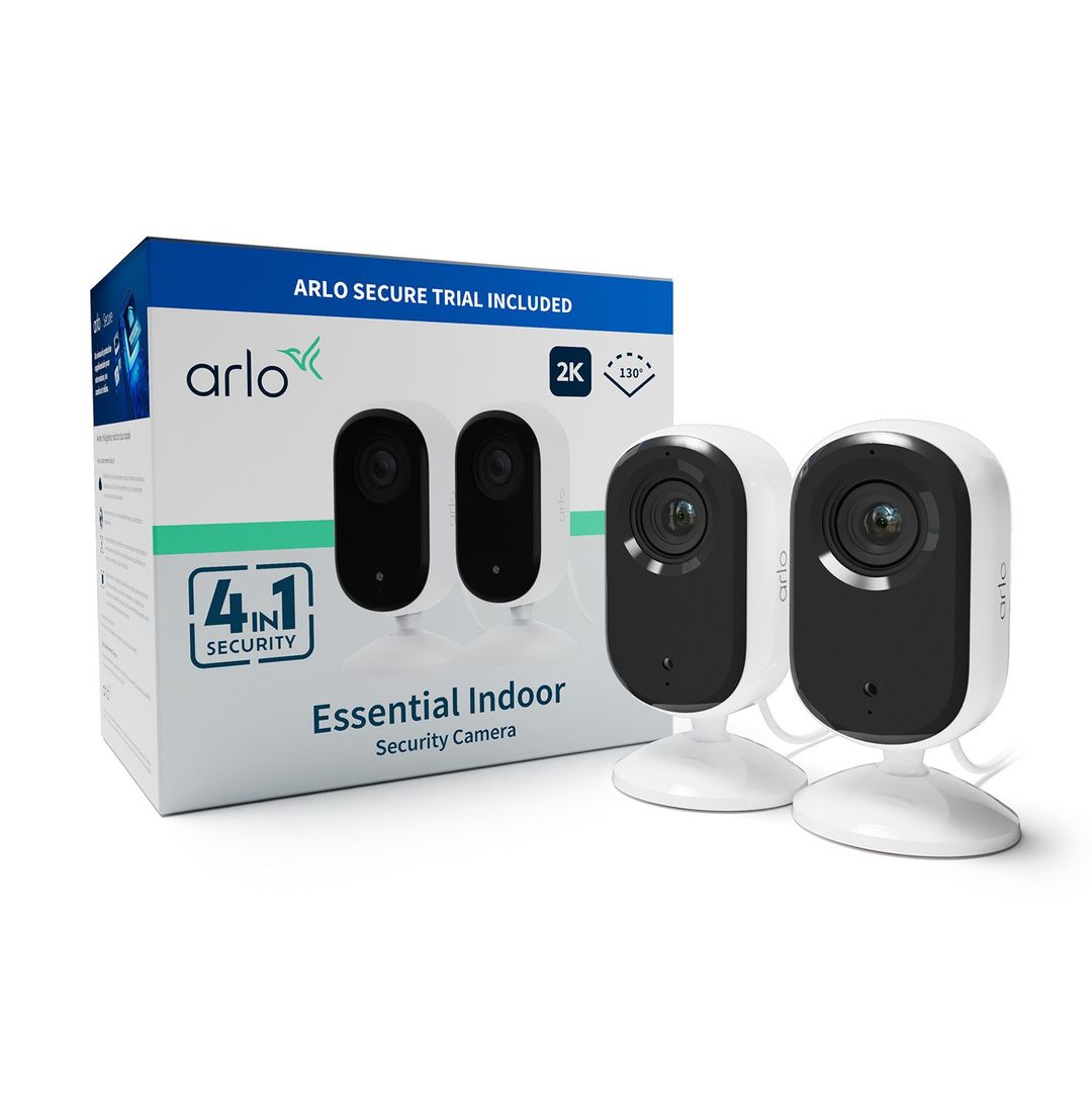 ARLO Essential 2K Quad HD WiFi Security Camera - 2 Cameras, White, White - Image 1