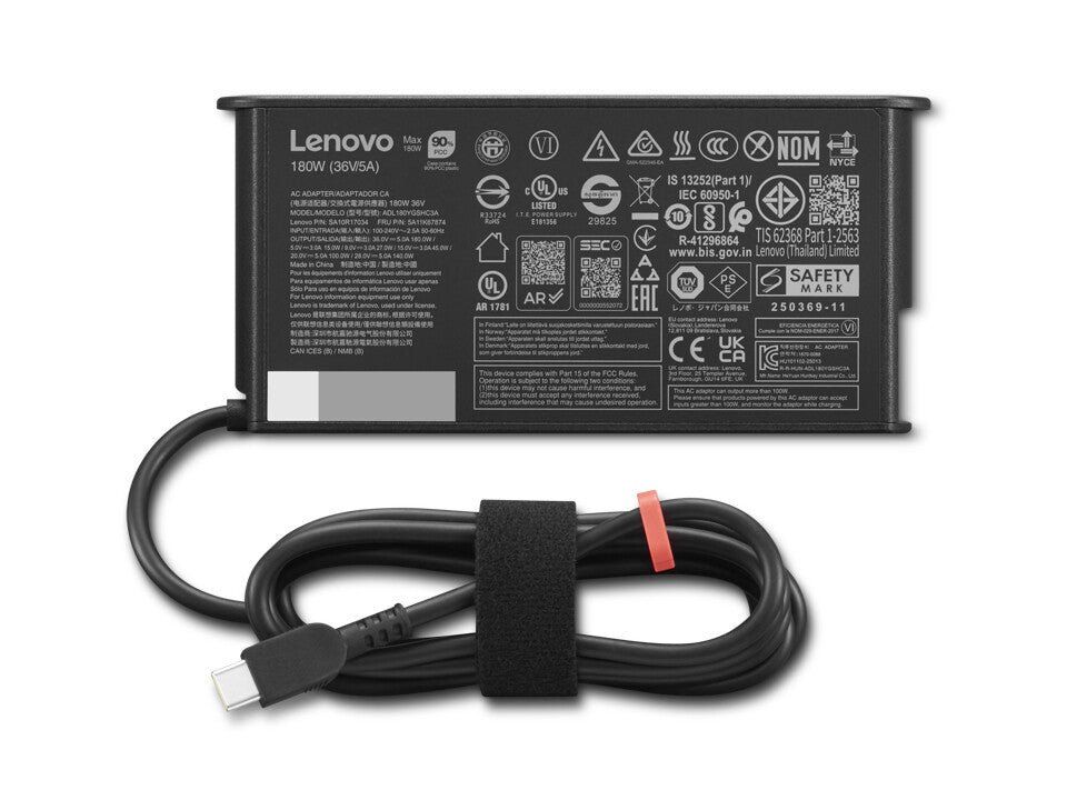 Lenovo - USB-C power adapter - GaN slim - AC 100-240 V - 180 Watt - United Kingdom - black - for ThinkBook 14 G9 AHP 21V6 ThinkPad P16 Gen 3 21RQ 21RR T16g Gen 3 21V5 21V6 - Image 1