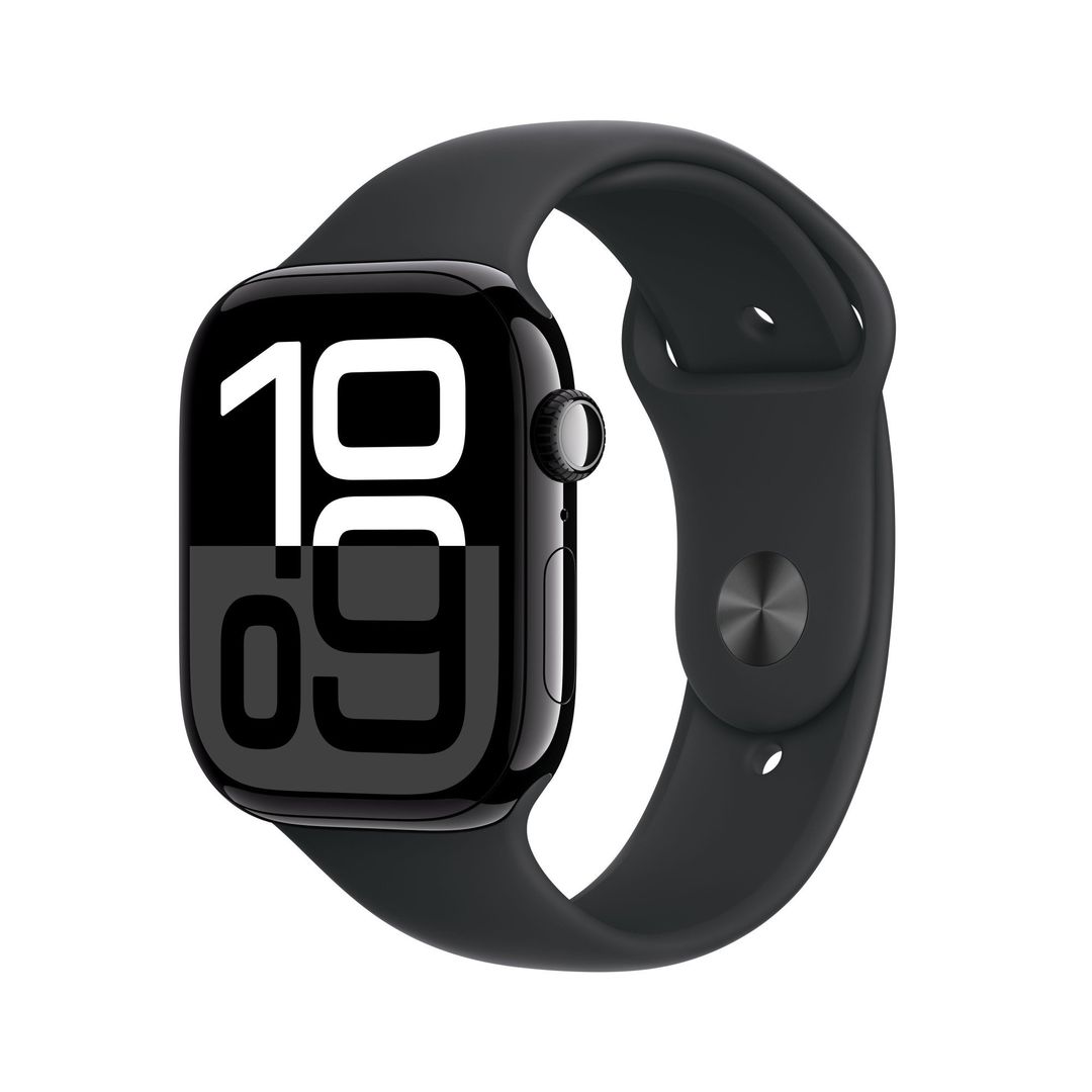 APPLE Watch Series 10 - 46 mm Jet Black Aluminium Case with Black Sport Band, S/M, Black - Image 1