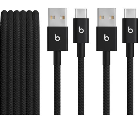 BEATS Woven USB-A to Type-C Cable - 1.5 m, Bolt Black, Pack of 2, Black