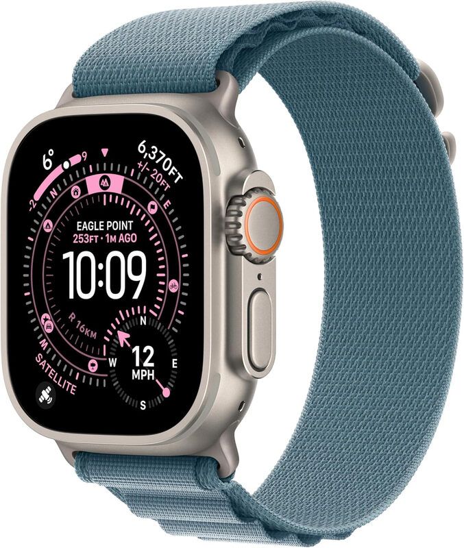 APPLE Watch Ultra 3 Cellular - 49 mm Natural Titanium Case with Light Blue Alpine Loop, Medium, Blue,Silver/Grey - Image 1