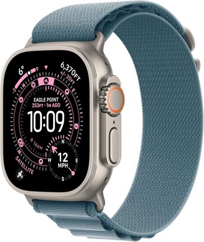 APPLE Watch Ultra 3 Cellular - 49 mm Natural Titanium Case with Light Blue Alpine Loop, Medium, Blue,Silver/Grey