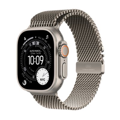 Apple Watch Ultra 3 GPS + Cellular 49mm Natural Titanium Case with Natural Titanium Milanese Loop - Small