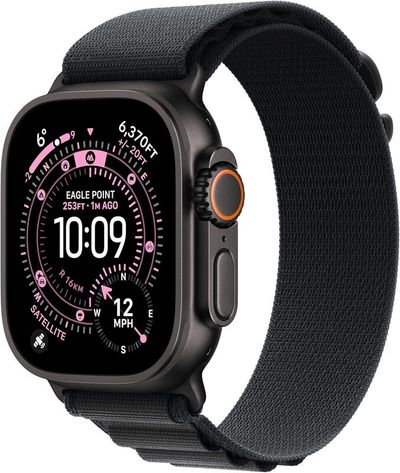 APPLE Watch Ultra 3 Cellular - 49 mm Black Titanium Case with Black Alpine Loop, Medium, Black