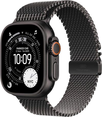 APPLE Watch Ultra 3 Cellular - 49 mm Black Titanium Case with Black Titanium Milanese Loop, Medium, Black