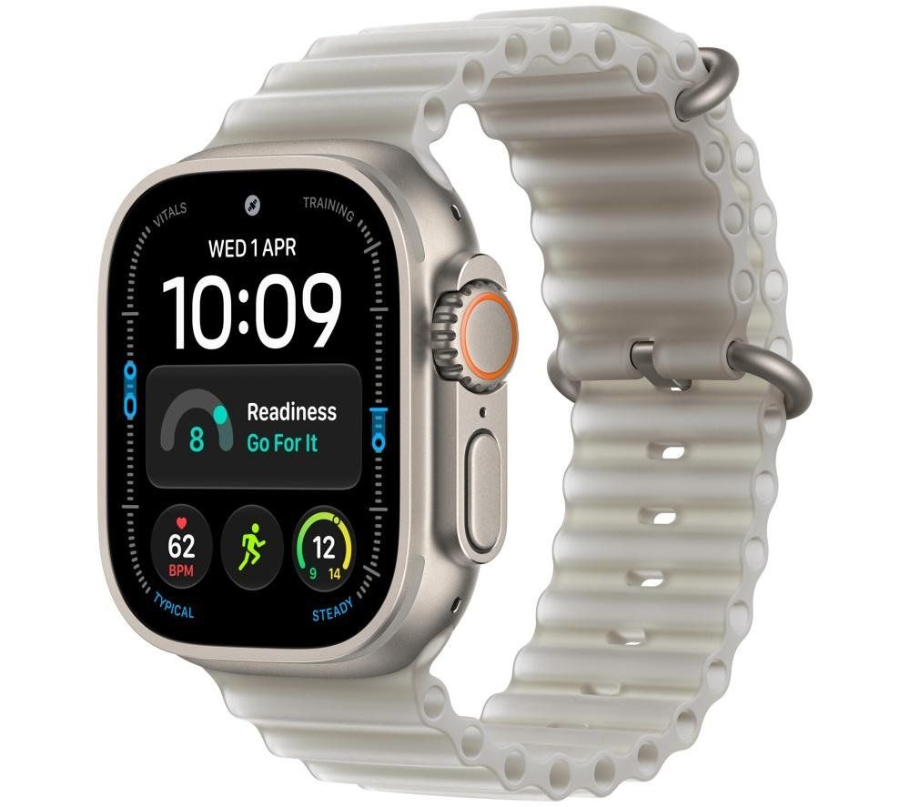APPLE Watch Ultra 4 GPS Cellular 49mm Natural Titanium Case with Translucent Gray Ocean Band, Silver/Grey - Image 1