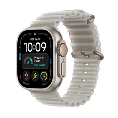 APPLE Watch Ultra 4 GPS Cellular 49mm Natural Titanium Case with Translucent Gray Ocean Band, Silver/Grey - Thumbnail 2