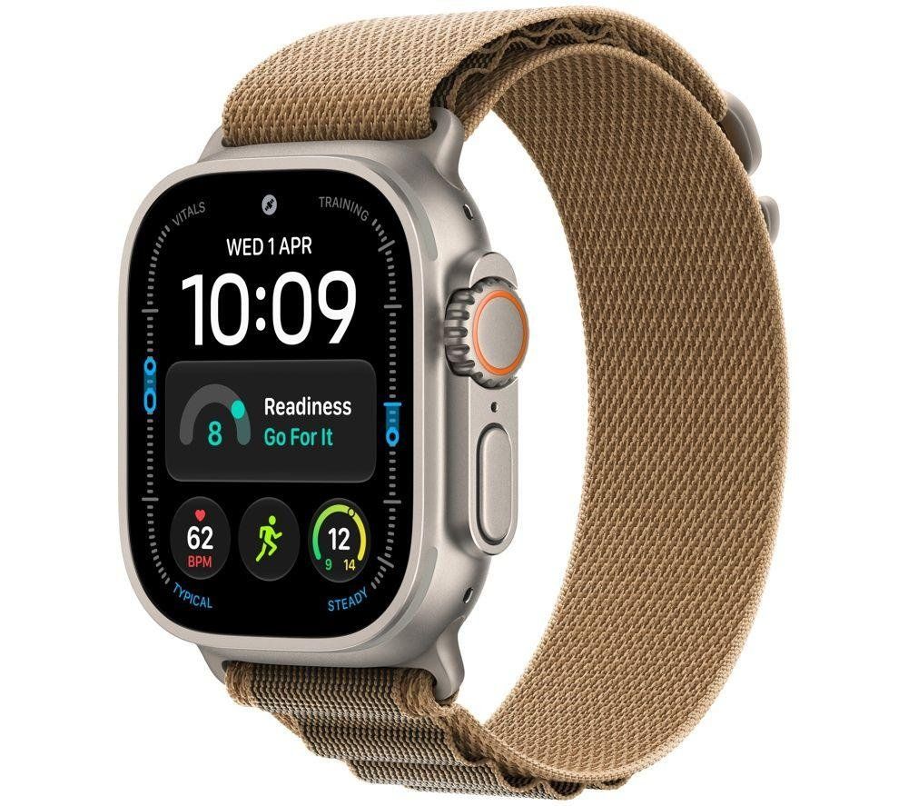 APPLE Watch Ultra 4 GPS Cellular 49mm Natural Titanium Case with Desert Alpine Loop - M, Brown,Silver/Grey - Image 1