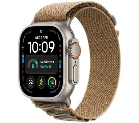 APPLE Watch Ultra 4 GPS Cellular 49mm Natural Titanium Case with Desert Alpine Loop - M, Brown,Silver/Grey