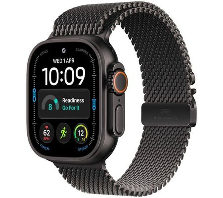 APPLE Watch Ultra 4 GPS Cellular 49mm Black Titanium Case with Black Titanium Milanese Loop - L, Black