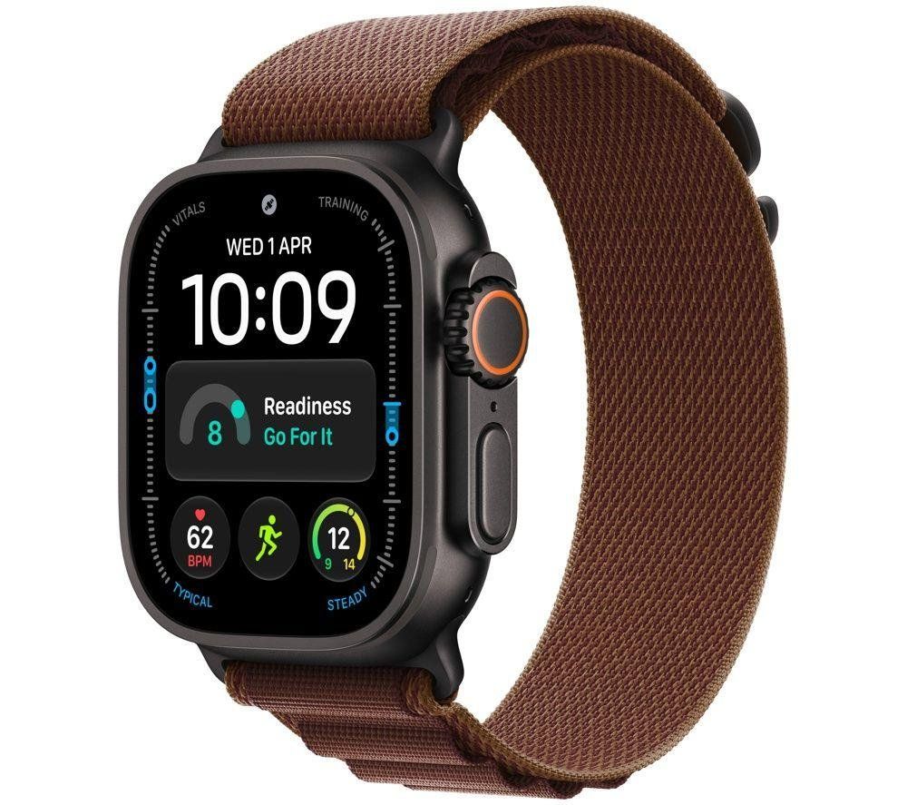 APPLE Watch Ultra 4 GPS Cellular 49mm Black Titanium Case with Burgundy Alpine Loop - L, Black,Red - Image 1