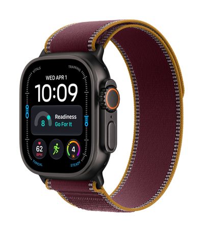 APPLE Watch Ultra 4 GPS Cellular 49mm Black Titanium Case with Burgundy Trail Loop - S/M, Red,Black - Thumbnail 2