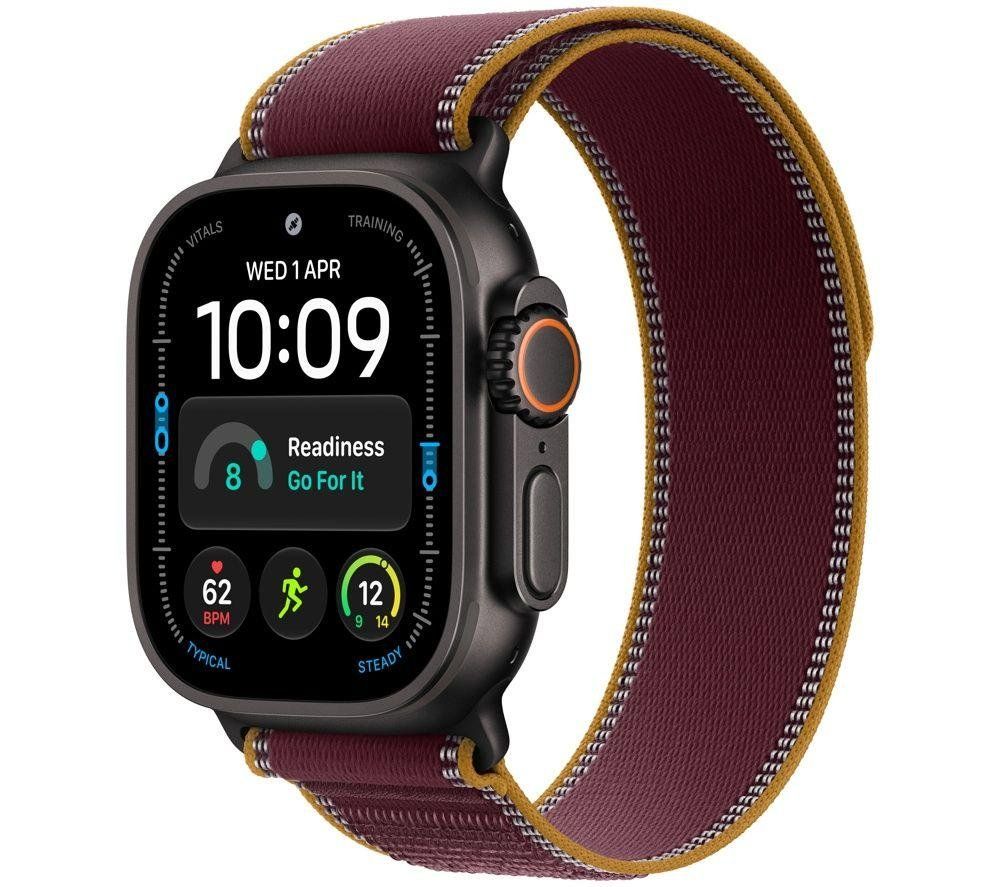 APPLE Watch Ultra 4 GPS Cellular 49mm Black Titanium Case with Burgundy Trail Loop - M/L, Red,Black - Image 1