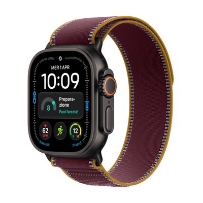 APPLE Watch Ultra 4 GPS Cellular 49mm Black Titanium Case with Burgundy Trail Loop - M/L, Red,Black - Thumbnail 2