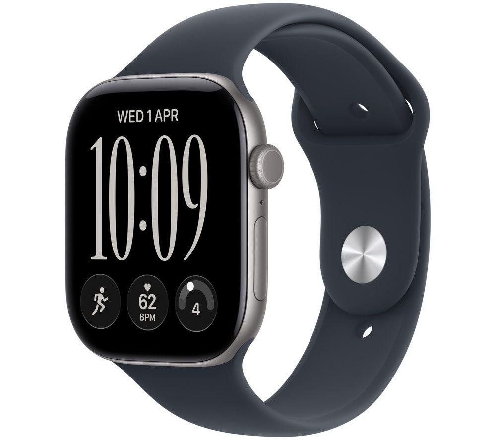 APPLE Watch Series 12 GPS 46mm Space Gray Aluminum Case with Navy Blue Sport Band - M/L, Blue,Silver/Grey - Image 1