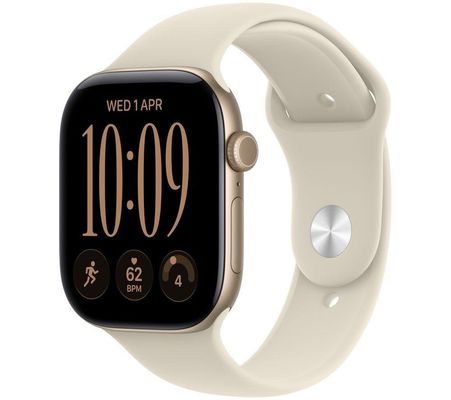 APPLE Watch Series 12 GPS 46mm Light Gold Aluminum Case with Sand Sport Band - S/M, Gold,Silver/Grey