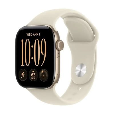 APPLE Watch Series 12 GPS 46mm Light Gold Aluminum Case with Sand Sport Band - M/L, Cream,Gold - Thumbnail 3