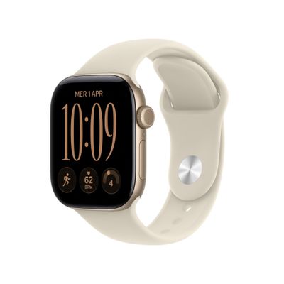 APPLE Watch Series 12 GPS Cellular 42mm Light Gold Aluminum Case with Sand Sport Band - S/M, Cream,Gold - Thumbnail 2