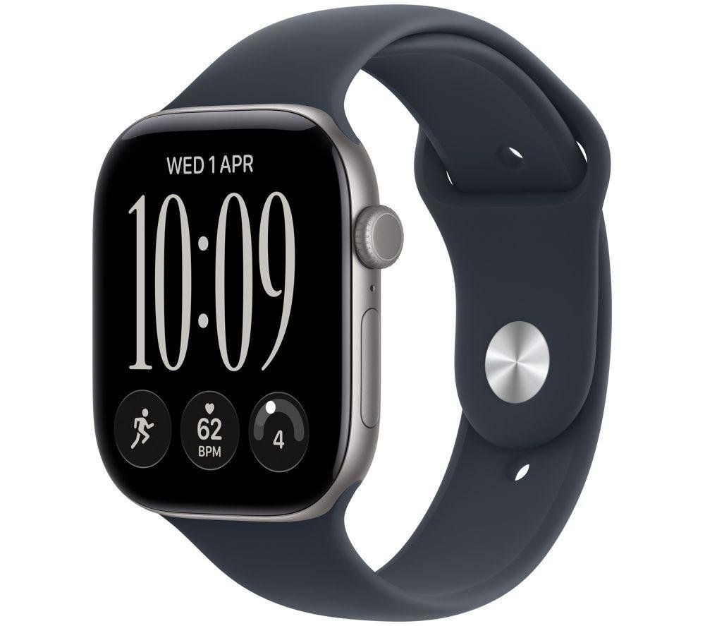 APPLE Watch Series 12 GPS Cellular 46mm Space Gray Aluminum Case with Navy Blue Sport Band - M/L, Blue,Silver/Grey - Image 1