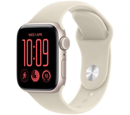 APPLE Watch SE 3 GPS Cellular 40mm Starlight Aluminum Case with Sand Sport Band - S/M, Cream,Silver/Grey