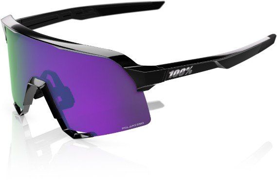 100% S3 Sunglasses - Polished Black / HiPER Lavender Mirror Polarized Lens