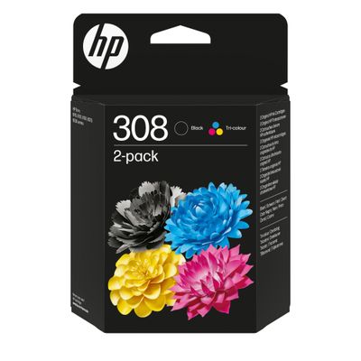 HP 308 Original Combo Black/Tri-colour Ink Cartridge, Tri-colour,Black