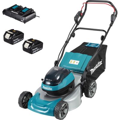 Makita DLM446 Twin 18v LXT Cordless Brushless Lawnmower 460mm 2 x 5ah Li-ion Battery Charger