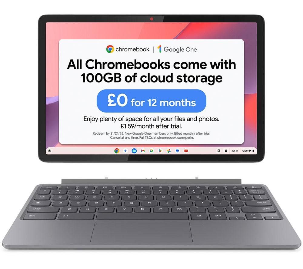 LENOVO Duet 10.95" 2 in 1 Chromebook - MediaTek Kompanio 838, 128 GB eMMC, Grey, Silver/Grey - Image 1