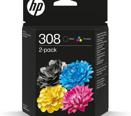 HP 308 Original Combo Black/Tri-colour Ink Cartridge, Tri-colour,Black