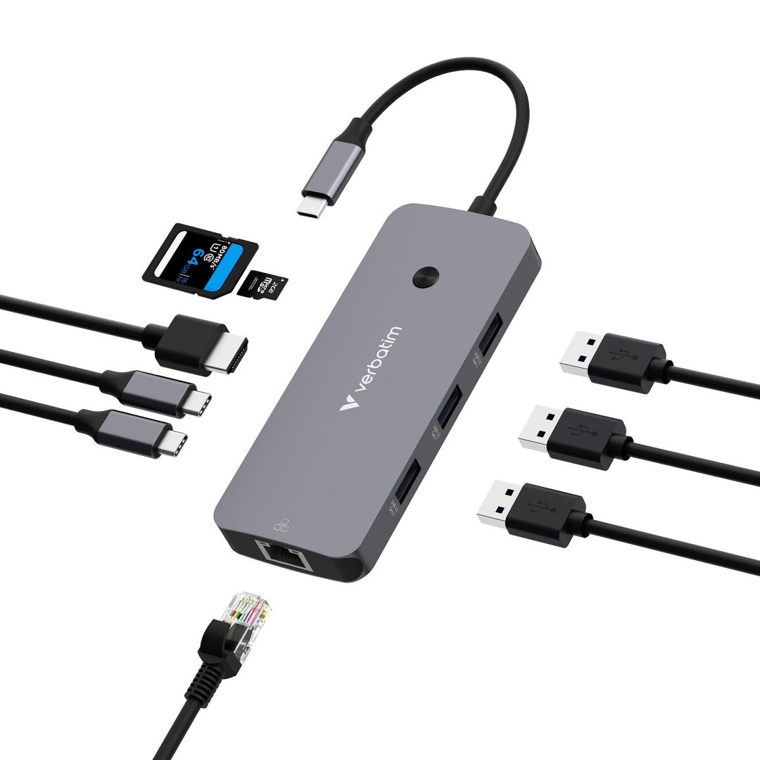 Verbatim CMH-09 USB Type-C 10000 Mbit/s Silver - Image 1