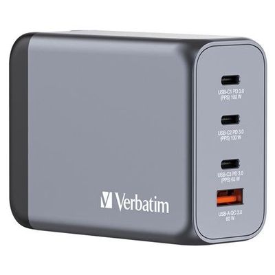 Verbatim GNC-200 GaN Charger 200W with 2 x USB-C PD 100W / 1 x USB-C PD 65W / 1 x USB QC 3.0 (EU/UK/US)