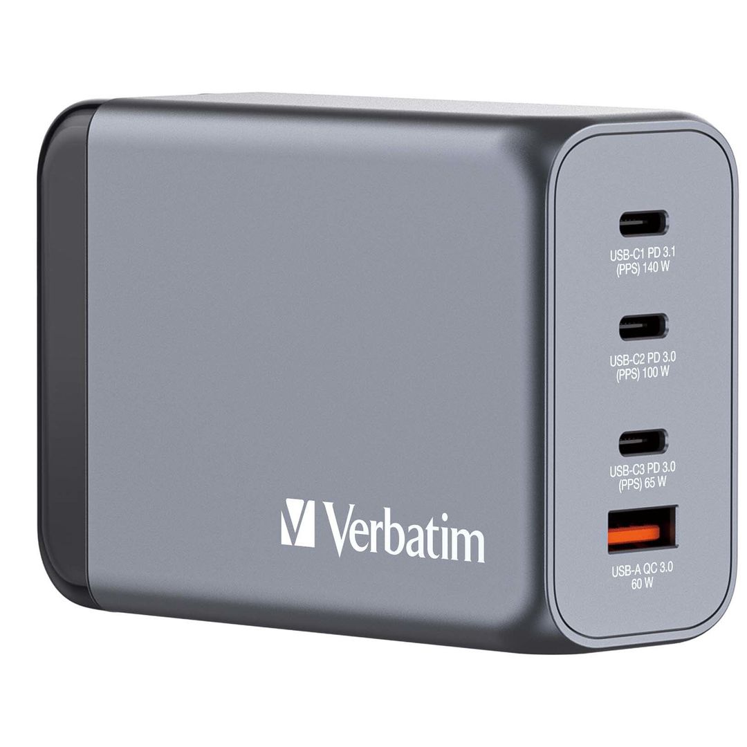 Verbatim GNC-240 GaN Charger 240W with 1 x USB-C 140W /1 x USB-C 100W / 1 x USB-C 65W / 1 x USB-A QC 3.0 (EU/UK/US) - Image 1