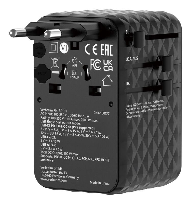 Verbatim Charge 'n' Travel 100W Universal Travel Adapter wit - Image 1