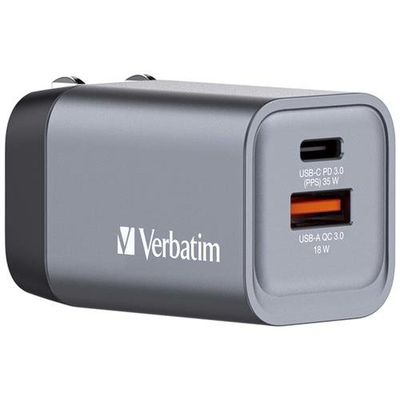 Verbatim GNC-35 GaN Charger 35W with 1 x USB-C PD 35W / 1 x USB-A QC 3