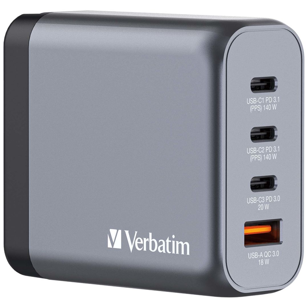 Verbatim GNC-140 GaN Charger 140W with 2 x USB-C PD 140W / 1 x USB-C P - Image 1