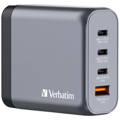 Verbatim GNC-140 GaN Charger 140W with 2 x USB-C PD 140W / 1 x USB-C P