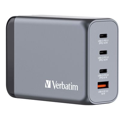 Verbatim GNC-240 GaN Charger 240W with 1 x USB-C 140W /1 x USB-C 100W