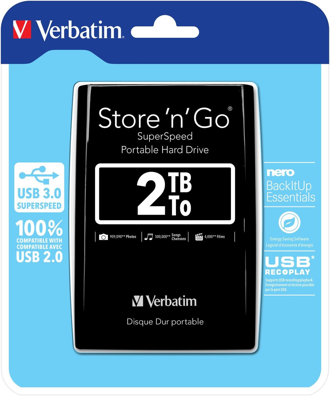 Verbatim Store 'n' Go USB 3.0 Portable Hard Drive 2TB Black - Image 1